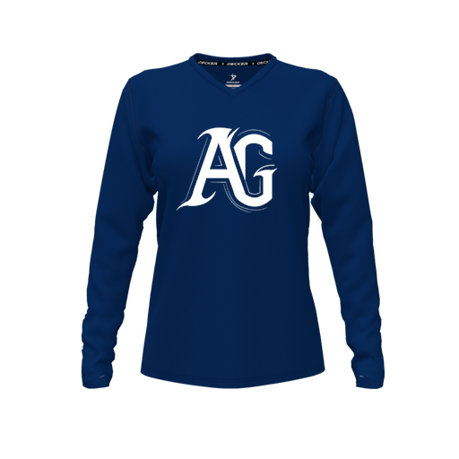 [FTLVCFNV-FYXS-LOGO1] Decker Comfort T-Shirt (Female Youth XS, Navy, V Neck, Logo 1, Long Sleeve)