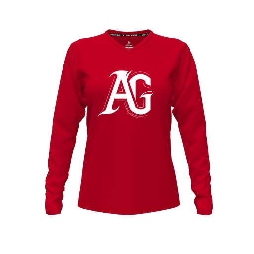 [FTLVCFRD-FYXS-LOGO1] Decker Comfort T-Shirt (Female Youth XS, Red, V Neck, Logo 1, Long Sleeve)