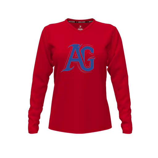 [FTLVCFRD-FYXS-LOGO2] Decker Comfort T-Shirt (Female Youth XS, Red, V Neck, Logo 2, Long Sleeve)