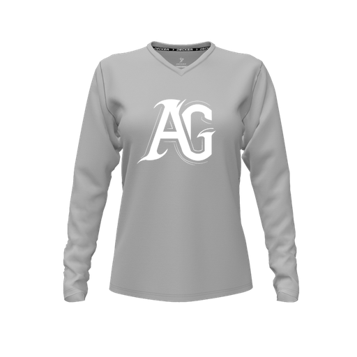 [FTLVCFGY-FYXS-LOGO1] Decker Comfort T-Shirt (Female Youth XS, Gray, V Neck, Logo 1, Long Sleeve)