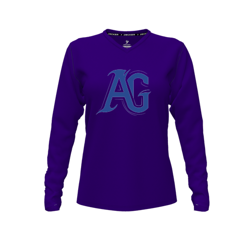 [FTLVCFPP-FYXS-LOGO2] Decker Comfort T-Shirt (Female Youth XS, Purple, V Neck, Logo 2, Long Sleeve)