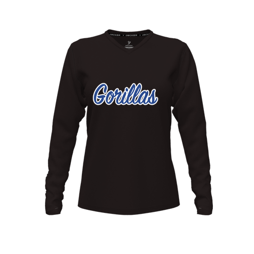 [FTLVPTBK-FYXS-LOGO3] Decker Performance T-Shirt (Female Youth XS, Black, V Neck, Logo 3, Long Sleeve)