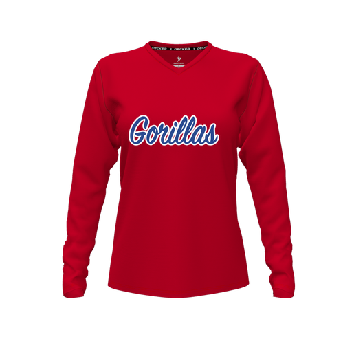 [FTLVPTRD-FYXS-LOGO3] Decker Performance T-Shirt (Female Youth XS, Red, V Neck, Logo 3, Long Sleeve)